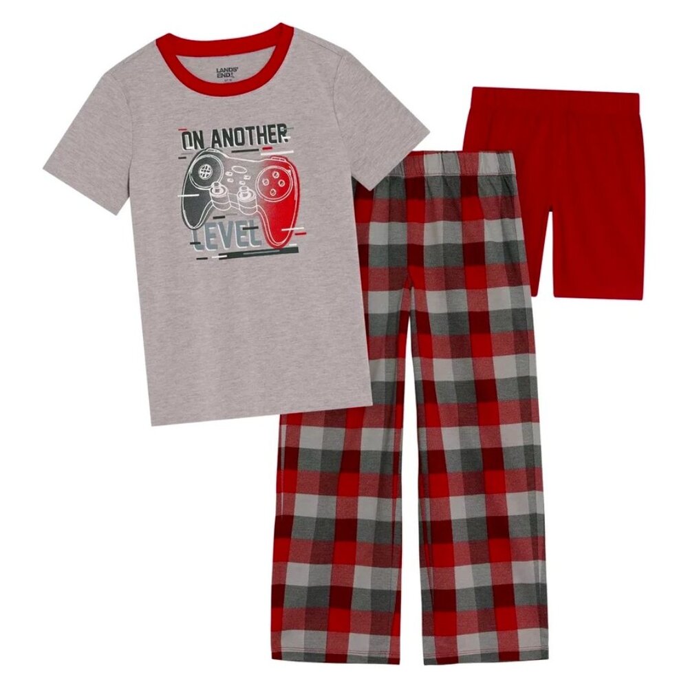 Lands' End Youth 3-piece Boys Pajama Set/Tee, Shorts & Pants.  Size M-10/12. NWT
